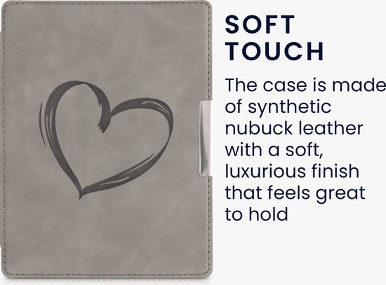 kwmobile e-reader hoesje geschikt voor Kobo Aura H2O Edition 1 hoes - Ereader flip case met standaard - Kunstleren e reader cover - Brushed Hart design in grijs van Merkloos — afbeelding 3