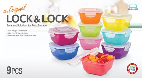 Contenants pour aliments frais Lock & Lock - Lot de 9 pièces - Empilables - Mélange multicolore
