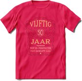 50 Jaar Legendarisch Gerijpt T-Shirt | Bordeauxrood - Ivoor | Grappig Verjaardag Cadeau | Dames - Heren | - Roze - XL