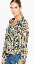 LOLALIZA Blouse met bladen print en lurex - Marine Blauw - Maat 42