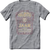 90 Jaar Legendarisch Gerijpt T-Shirt | Bordeauxrood - Ivoor | Grappig Verjaardag Cadeau | Dames - Heren | - Donker Grijs - Gemaleerd - L