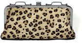Clutch van leer beige met animalprint - lederen clutch met print lichtbruin/beige