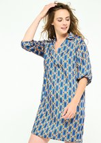 LOLALIZA Jurk met retro print en wijde mouwen - Marine Blauw - Maat 48