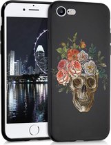 iMoshion Hoesje Geschikt voor iPhone SE (2022) / SE (2020) / 8 / 7 Hoesje Siliconen - iMoshion Design hoesje - Zwart / Flower Skull