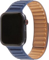 Geschikt voor Apple Watch Bandje 38/40/41mm - Leer met magneetsluiting - Donkerblauw