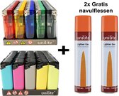Click Lighters - 100 pièces - Briquet électronique Unilite - Briquet rechargeable + 2 bouteilles de gaz gratuites