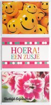 Hoera! Een Zusje + Hartelijk Gefeliciteerd + Blanco Kaart Smiley’s – 3 Wenskaarten - 12 x 17 cm – GEB-310