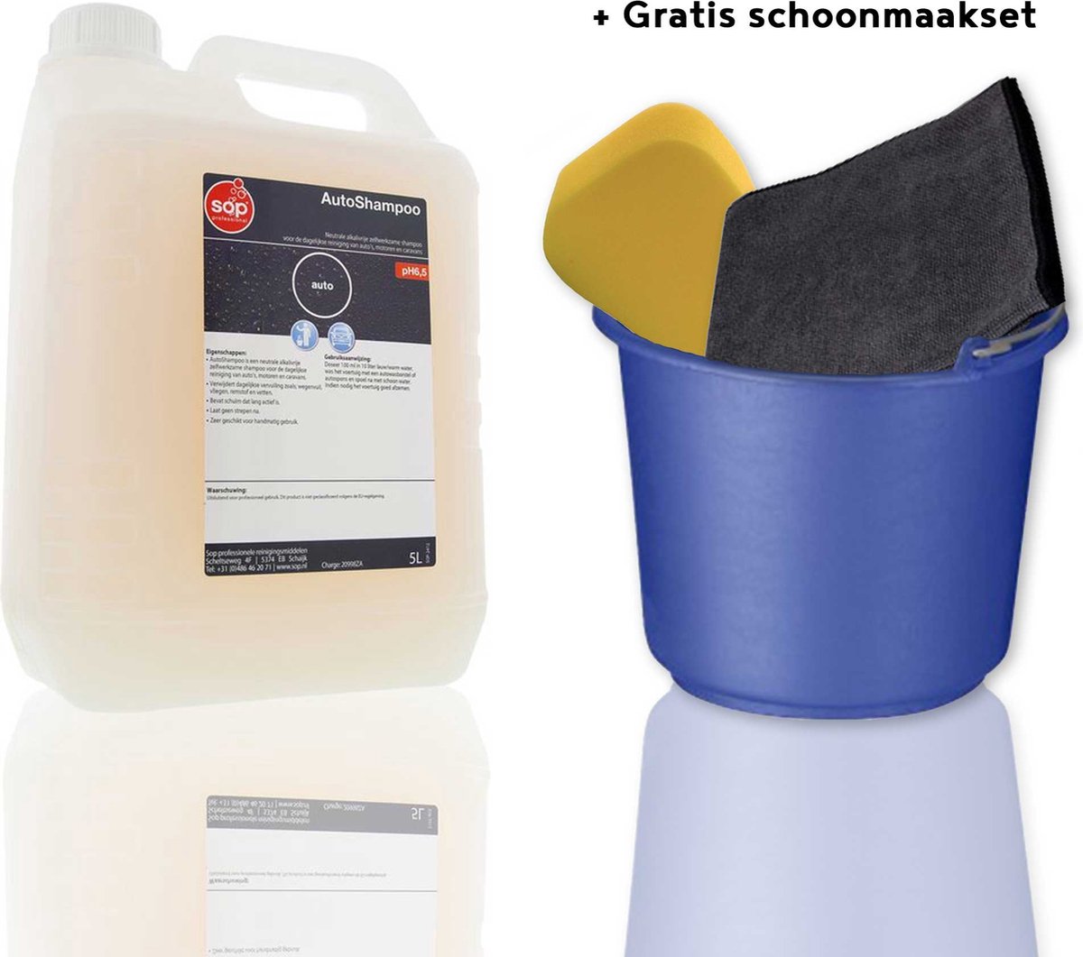 SOP - Autoshampoo 5 Liter - Met GRATIS autowasset - Incl. emmer, microvezeldoek en Jumbo Autospons