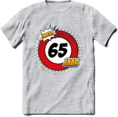 65 Jaar Hoera Verkeersbord T-Shirt | Grappig Verjaardag Cadeau | Dames - Heren | - Licht Grijs - Gemaleerd - 3XL