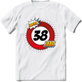 38 Jaar Hoera Verkeersbord T-Shirt | Grappig Verjaardag Cadeau | Dames - Heren | - Wit - L