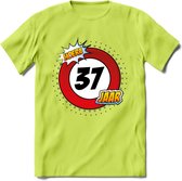 37 Jaar Hoera Verkeersbord T-Shirt | Grappig Verjaardag Cadeau | Dames - Heren | - Groen - 3XL