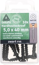 Deltafix Hardhoutschroeven Zwart RVS 5 x 50 mm - 10 stuks
