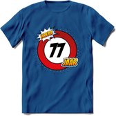 77 Jaar Hoera Verkeersbord T-Shirt | Grappig Verjaardag Cadeau | Dames - Heren | - Donker Blauw - L