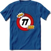 77 Jaar Hoera Verkeersbord T-Shirt | Grappig Verjaardag Cadeau | Dames - Heren | - Donker Blauw - S