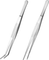 Belux Surgical / Set van 2 Presentatie Tang - Gebogen & Rechte  Punt - 25cm - Rvs - Keuken pincet