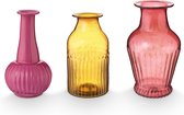 Pip Studio Mini vazen - Set van 3 - Glas - Roze -  14cm
