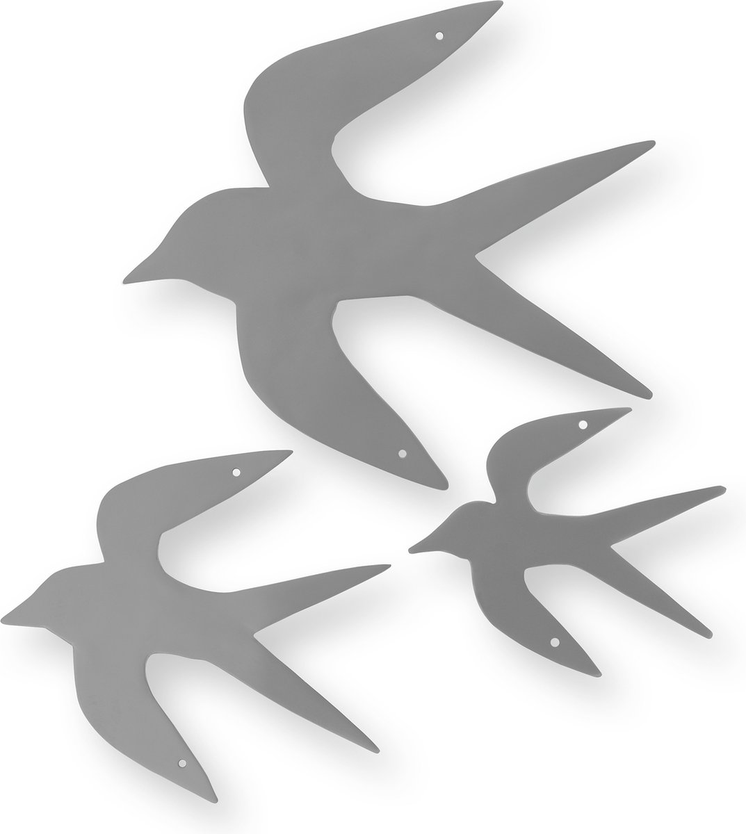 Zwaluw Muurdecoratie - Set van 3 - Zilver - Metaal