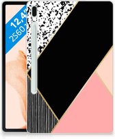 Siliconen Back Cover Samsung Galaxy Tab S7FE Tablet Hoes Customize Black Pink Shapes met doorzichte zijkanten