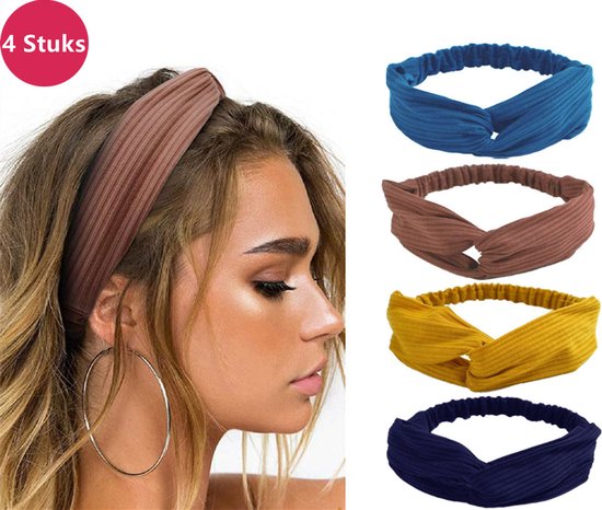 van 4 stuks - Dames haarbanden - Sport haarbanden - Kleur 1 - cross knitted... | bol.com