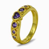 Silventi 9SIL-21847 Zilveren Ring - Dames - Zirkonia - Hartje - Paars - 5,5 x 5,3 mm - Maat 54 - Zilver - Gold Plated (Verguld/Goud op Zilver)