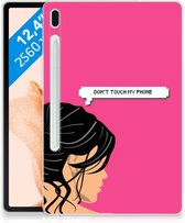Siliconen Hoes Samsung Galaxy Tab S7FE Cover Woman Don't Touch My Phone met doorzichte zijkanten