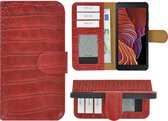 Geschikt voor Samsung Galaxy Xcover 5 hoesje - Wallet Case - Xcover 5 Wallet Book Case Echt Leer Croco Rood Cover