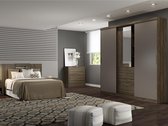 Kledingkast - Schuifdeuren - Spiegel en laden - L240 cm - Bruin en taupe - BODIL II L 240 cm x H 231 cm x D 53 cm