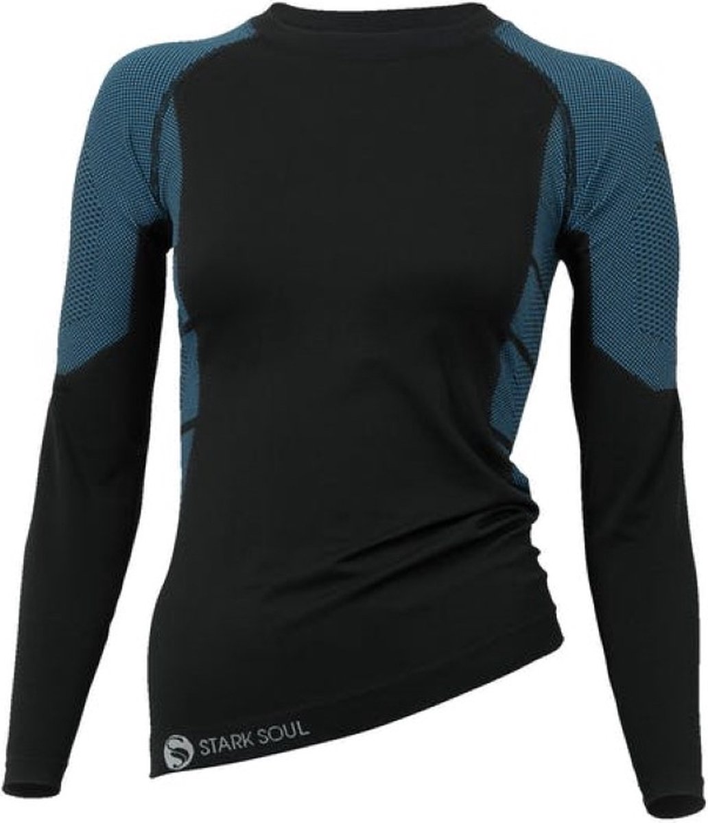 Dames thermoshirt met lange mouwen - Zwart/Turquoise - Maat L/XL