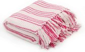 Decoways - Plaid strepen 125x150 cm katoen roze en wit