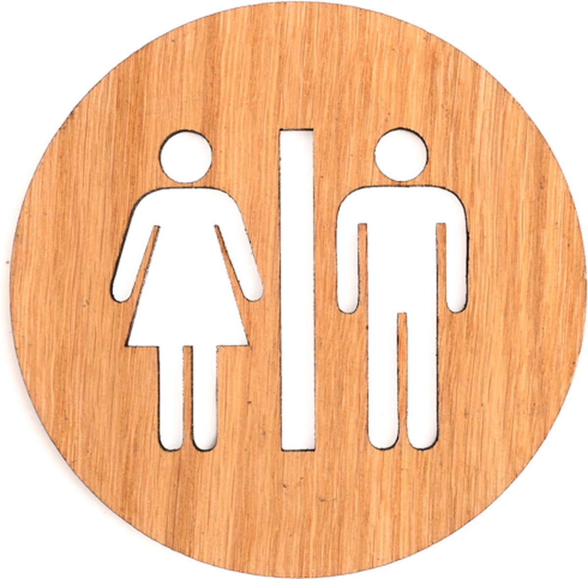 Houten Pictogram Deurbordje / Toiletbordje / Infobord - 9cm - Zelfklevend - type Eiken (Man&Vrouw)