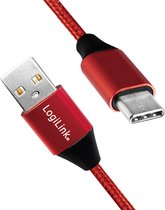 LogiLink USB-A naar USB-C, rood , 0,3m