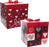 2 verpakkingsdozen cadeaudoos geschenkdoos valentijn hartjes lint strik love (22x22x22)cm