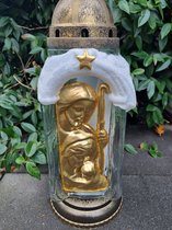 Lumière commémorative - R60ig - Scène de la Nativité - Or - Bougie tombale - Lumière tombale - Lanterne funéraire - Décoration de tombe - Lumière du vent