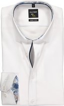 OLYMP No. Six super slim fit overhemd - mouwlengte 7 - wit structuur (blauw contrast) - Strijkvriendelijk - Boordmaat: 39