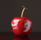 BaykaDecor - Uniek Beeld Chinese Kunst Appel - Woondecoratie - Cadeau - Traditionele Kraanvogel Porselein Fruit - Rood - 15 cm