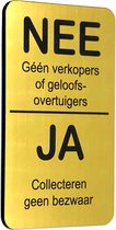 NEE Geen verkopers of geloofsovertuigers JA Collecteren geen bezwaar - Brievenbus Sticker - Goud Look - Zelfklevend - 50 mm x 80 mm x 1,6 mm - YFE-Design