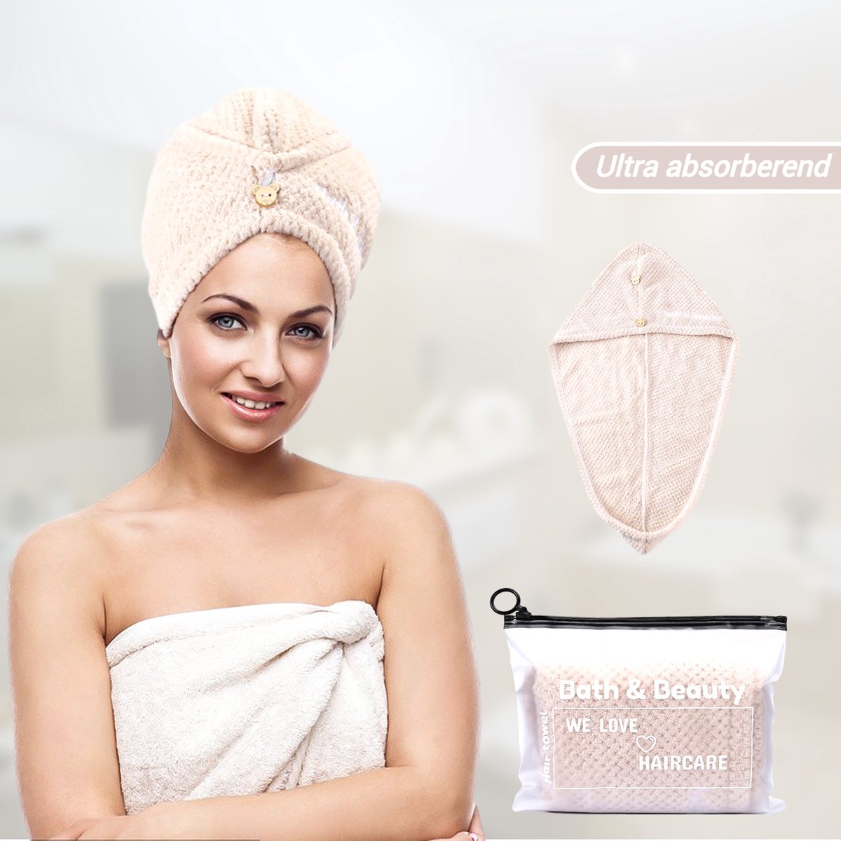 Bath & Beauty Premium Haarhanddoek | Stijl en krullend Haar | Microvezel Handdoek Haar | Tulband | Hoofdhanddoek | Haar Handdoek | Hair Towel |