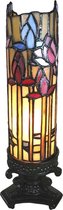 LumiLamp Tiffany Tafellamp 15*15*27 cm Beige, Blauw Glas in lood Rechthoek Bloemen Tiffany Lampen Nachtlampje
