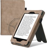 Housse à rabat kwmobile compatible avec Amazon Kindle Paperwhite - Étui avec fermeture magnétique - Étui pour liseuse en marron - Design Compass Vintage