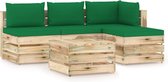 Decoways - 5-delige Loungeset met kussens groen geïmpregneerd hout