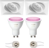 Proma Qiundo Pro - Inbouw Vierkant - Mat Wit - Kantelbaar - 80mm - Philips Hue - LED Spot Set GU10 - White and Color Ambiance - Bluetooth