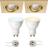 Primux Borny Pro - Inbouw Vierkant - Mat Goud - Kantelbaar - 92mm - Philips Hue - LED Spot Set GU10 - White Ambiance - Bluetooth