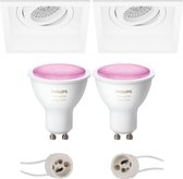 Prima Domy Pro - Inbouw Vierkant - Mat Wit - Verdiept - Kantelbaar - 105mm - Philips Hue - LED Spot Set GU10 - White and Color Ambiance - Bluetooth