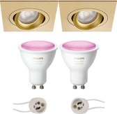 Pragmi Borny Pro - Inbouw Vierkant - Mat Goud - Kantelbaar - 92mm - Philips Hue - LED Spot Set GU10 - White and Color Ambiance - Bluetooth