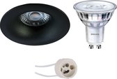 LED Spot Set - Pragmi Nora Pro - GU10 Fitting - Inbouw Rond - Mat Zwart - Ø82mm - Philips - SceneSwitch 827 36D - 1.5W-5W - Warm Wit 2200K-2700K - Dimbaar - BES LED