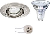 LED Spot Set - Pragmi Alpin Pro - GU10 Fitting - Inbouw Rond - Mat Nikkel - Kantelbaar - Ø92mm - Philips - SceneSwitch 827 36D - 1.5W-5W - Warm Wit 2200K-2700K - Dimbaar - BSE