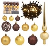 61 Kerstballen set plastic Goud en Brons - incl 15m LED kerstverlichting - Plastic PVC - Kerstballenset - kerstversiering - Glitters, Glanzend & Mat