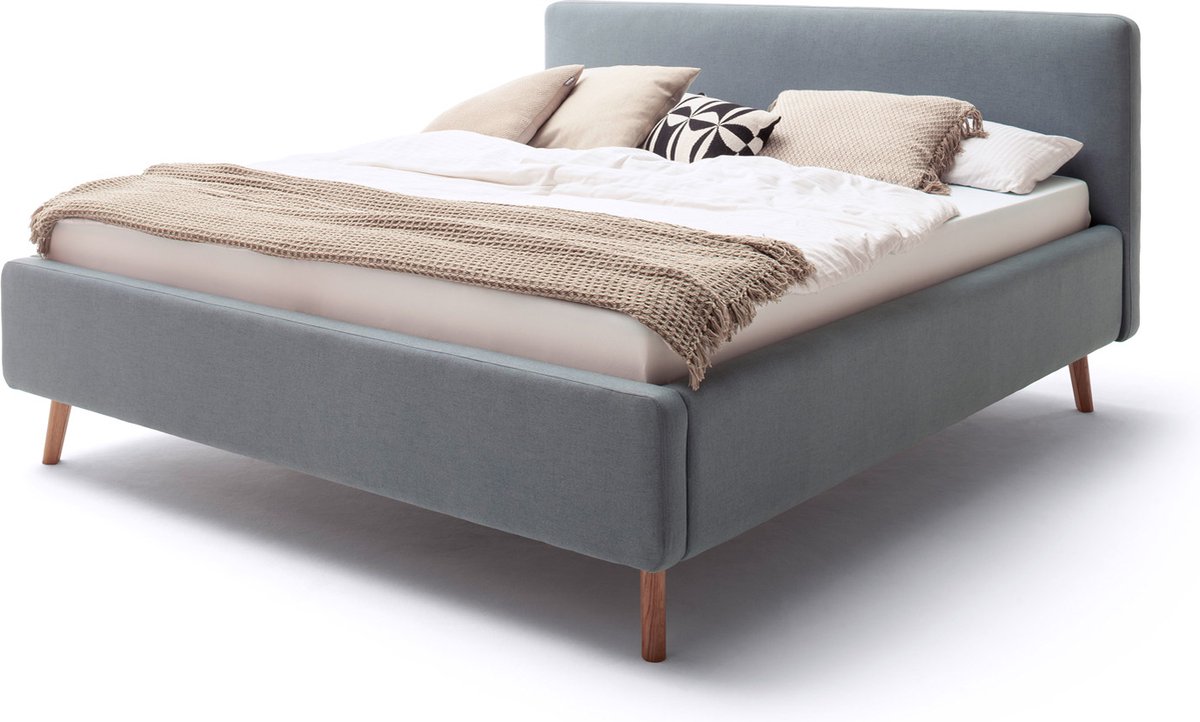 Tweepersoonsbed Tony 180x200cm Met Opbergruimte - Ijsblauw - Meise - Tweepersoons Gestoffeerd Bed - Blauw - Polyester Tweepersoons Normaal Bed