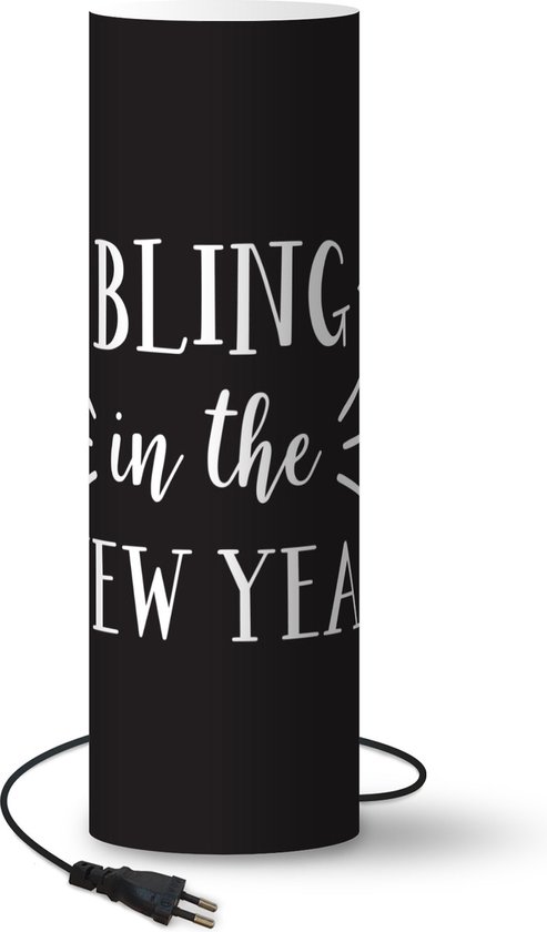 Lamp Nieuwjaar Quotes – Nieuwjaars quote ‘Bling in the new year’ – wanddecoratie zwart lamp – 50 cm hoog – Ø16 cm – Inclusief LED lamp