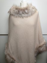 Dames poncho met imitatiebont bruin